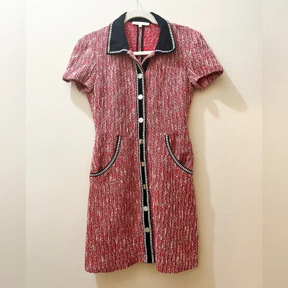 Maje Renati Tweed Dress in Rouje, FR Size 36 (US S) - Picture 3 of 16